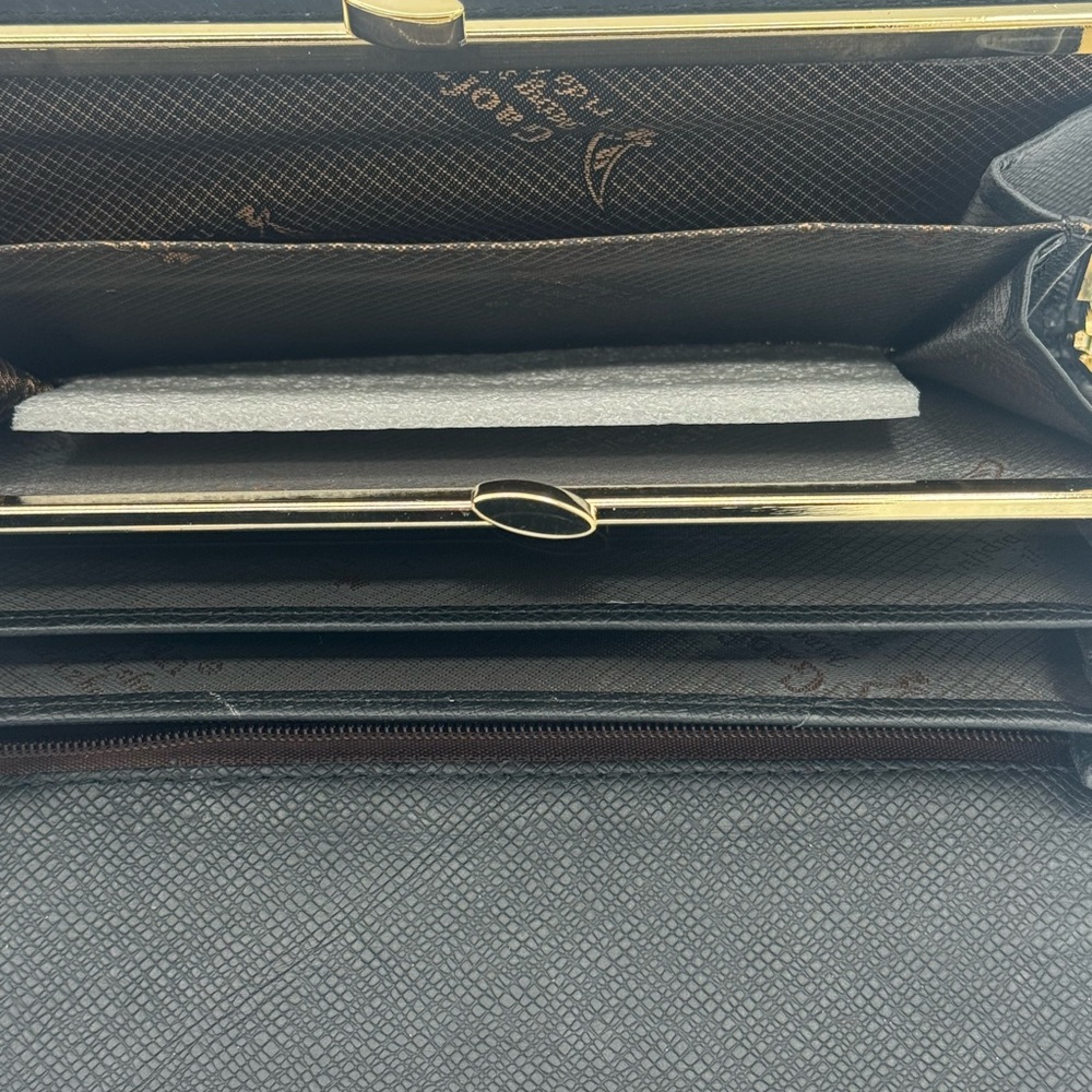 Gaofan Leather and Calf Hair Wallet Clutch Gold Accents Multiple Pockets Slots - Picture 7 of 7